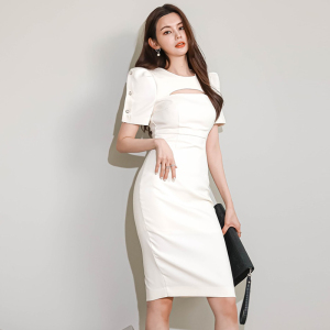 RM3962#韩版夏装新款性感圆领短袖修身连衣裙女包臀中裙