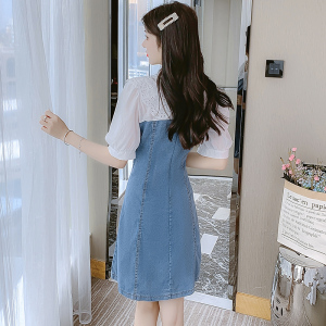 RM4385#新款牛仔拼接简约淑女韩版甜美短袖夏季连衣裙