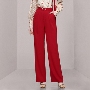 RM4563#新款时尚气质两件套印花上衣衬衫红色阔腿裤裤子套装