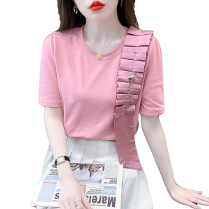 TR15370# 新款韩版夏季条纹心机T恤修身圆领百搭上衣 服装批发女装服饰货源