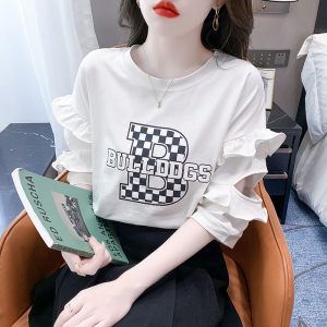 TR15369# 新款韩版夏季圆领字母印花T恤个性心机堆堆袖套头上衣 服装批发女装服饰货源