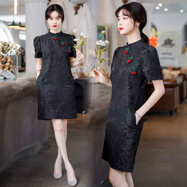 RM4037#夏季新款改良旗袍裙小众设计黑色高级感小香中国风