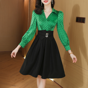RM4660#连衣裙女春装2023年新款法式小众设计高级感气质名媛交襟绿色裙子