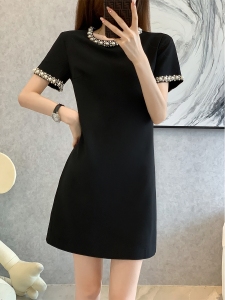 TR22507# 夏季新款法式复古气质高端设计感小香风修身显瘦黑色连衣裙女 服装批发女装服饰货源