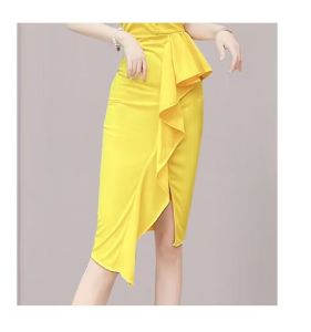RM3985#夏装新款性感女装方领短袖小礼服荷叶边开叉连衣裙