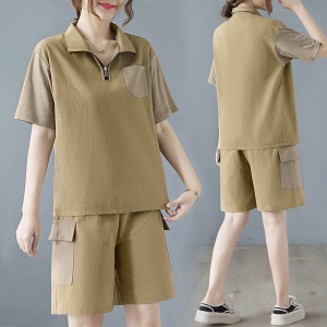 RM14783#纯棉休闲套装女夏季2023新款韩版宽松立领时尚显瘦两件套
