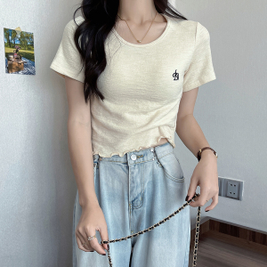 RM3808#夏季新款短袖T恤女圆领百搭显白显瘦高腰短款设计感上衣