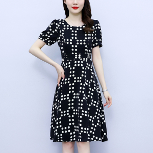RM7382#大码女装2023夏季新款韩版收腰显瘦遮肉时尚波点印花连衣裙