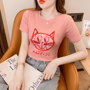 RM4726#短袖t恤女夏2023新款叮当猫印花重工订珠小个子上衣