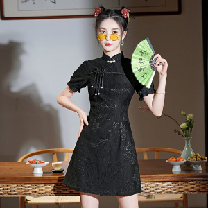 RM4648#法式小清新短款旗袍新款蕾丝年轻款少女夏季新中式国潮小个子裙子