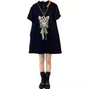 RM3183#夏季韩版原版质量大码女装裙子收腰中长款显瘦短袖t恤女