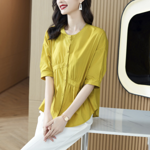RM6832#夏季新款设计不规则短袖衬衫女韩系宽松百搭上衣女