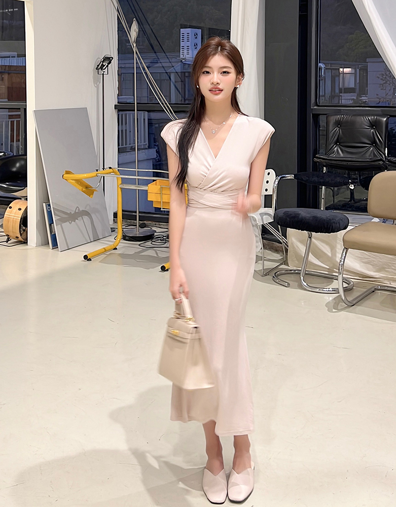 實拍2025春夏新款高級感收腰連衣裙女輕熟風顯瘦包臀裙女