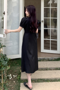 RM5128#夏季新款大码微胖mm撞色领收腰连衣裙女显瘦中长款小黑