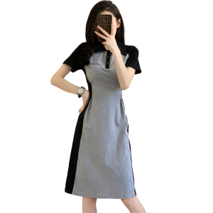 RM5863#长款夏日冰茶连衣裙2023春季新款POLO领阴影修容T恤裙