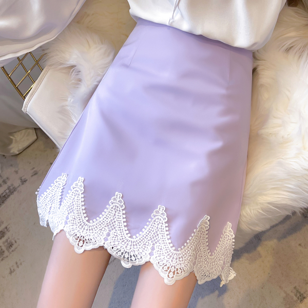 RM3997#夏新设计感小众优雅复古蕾丝拼接A字包臀半身裙