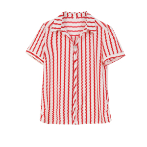 RM5304#夏季新款条纹印花短袖衬衫/雪纺衫