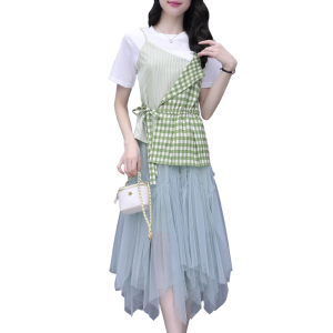 TR19584# 韩版宽松短袖t恤+超仙网纱半身裙时尚两件套潮 服装批发女装服饰货源