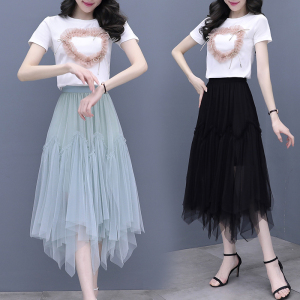 RM4391#短袖t恤+超仙网纱半身裙时尚两件套潮