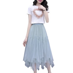 RM4391#短袖t恤+超仙网纱半身裙时尚两件套潮