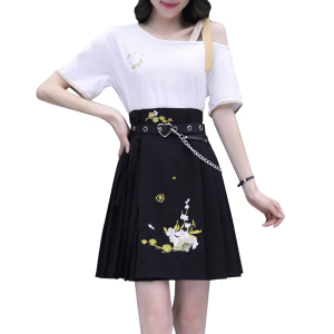 RM7997#露肩T恤短百迭裙马面裙原创改良汉服女夏季汉元素
