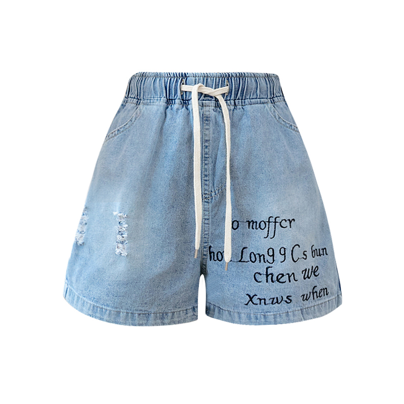 實拍胖mm短褲夏季加肥加大碼寬松顯瘦刺繡破洞牛仔短褲女200斤