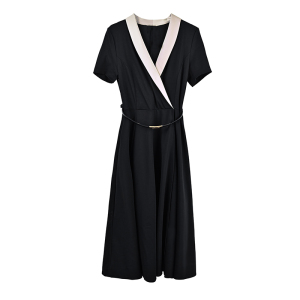 RM5830#黑色连衣裙女2023夏季新款收腰显瘦复古气质裙长裙超修身