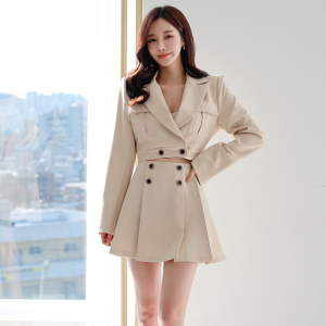 RM4612#新款两件套2023春季韩版西装领小外套时尚收腰压褶短裙套装