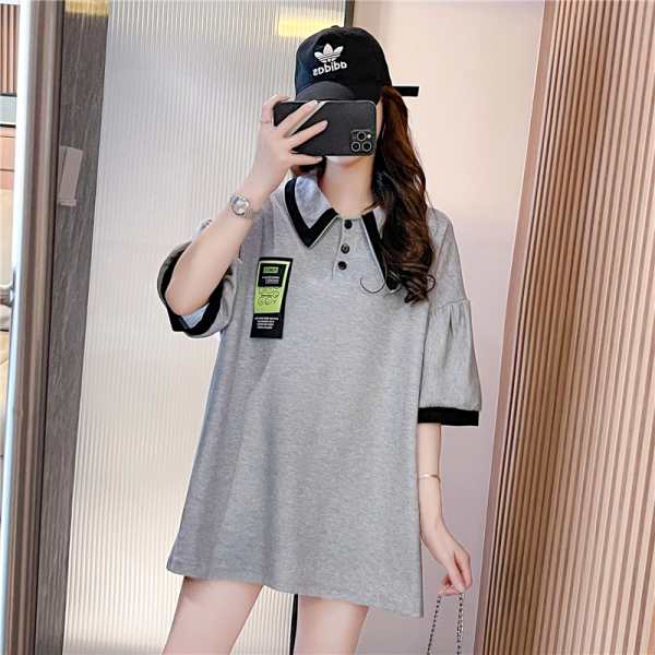 RM3187#夏季韩版 新款大码中长款不对称polo领短袖t恤女