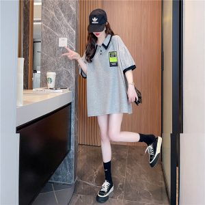 RM3187#夏季韩版 新款大码中长款不对称polo领短袖t恤女
