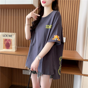 RM3188#夏季韩版2023新款大码女装中长款印花短袖t恤女