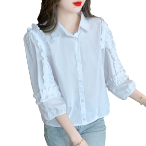 RM5708#夏季新款小清新灯笼袖衬衫领甜美七分袖常规春秋