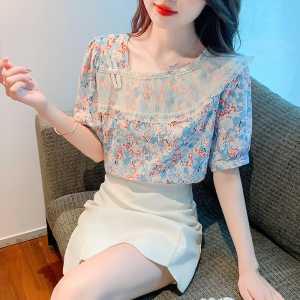 TR30963# 新款女短袖韩版夏季蕾丝衫/雪纺衫上衣 服装批发女装批发服饰货源