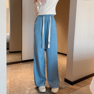 RM3585#天丝牛仔裤女夏季薄款高腰直筒裤松紧腰休闲冰丝阔腿裤