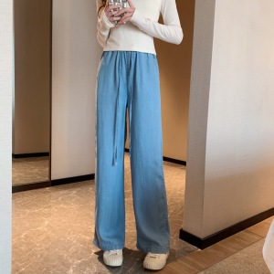 RM3585#天丝牛仔裤女夏季薄款高腰直筒裤松紧腰休闲冰丝阔腿裤