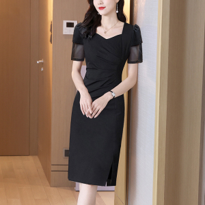 RM8367#连衣裙女夏2023新款法式高级感修身显瘦气质包臀裙黑色裙子夏季
