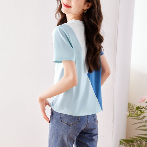 RM16528# 简约短袖T恤女夏季新款时尚百搭拼接撞色显瘦遮肉圆领上衣