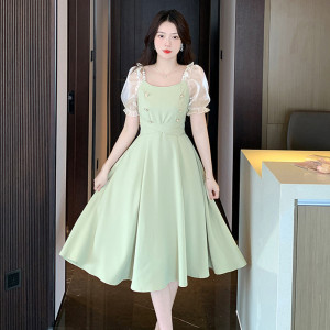 RM18670#牛油果绿色温柔风连衣裙2023新款收腰显瘦高级感长裙子