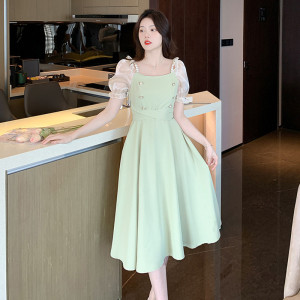 RM18670#牛油果绿色温柔风连衣裙2023新款收腰显瘦高级感长裙子