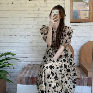 RM15460#夏装新款泡泡袖连衣裙赫本风法式高级感设计感小众长裙M-4XL200斤