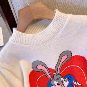 RM3364#白色兔子爱心短袖毛衣女夏2023新款宽松内搭半袖针织衫设计感小众