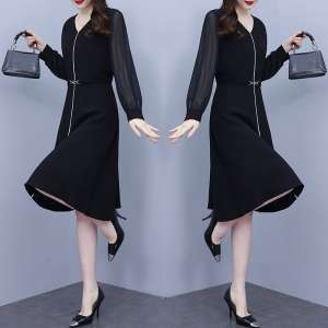 RM5235#大码高级感V领连衣裙女2023春季新款中长款气质显瘦时尚裙