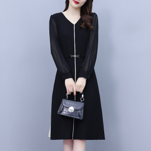 RM5235#大码高级感V领连衣裙女2023春季新款中长款气质显瘦时尚裙
