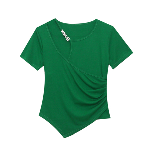 RM4734#欧洲站2023夏装时尚新款韩版洋气钻饰修身短袖纯色小衫T恤上衣女