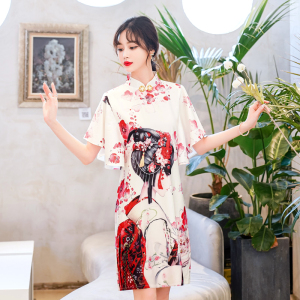 RM4042#改良旗袍时尚短款民族风夏装中国风复古定位花