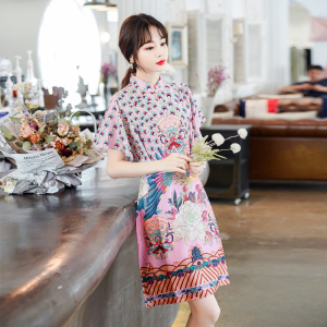 RM4043#改良旗袍时尚短款民族风夏装中国风复古定位花