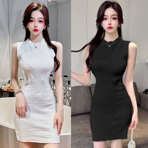 Real time photo of pure lust style bottom jacquard knitted dress for women's summer new sleeveless slim fitting sexy sma