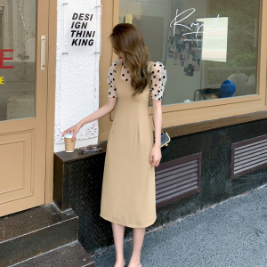 TR42651# 夏装新款女装法式圆领波点拼接假两件连衣裙女服装批发女装批发服饰货源