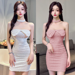 Real time sexy cheerleading summer new pink bra bow tie dress for women who want to slim down and wrap around the buttoc