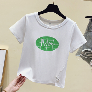 RM18073#夏季新款修身显瘦百搭设计感T恤印花字母上衣女